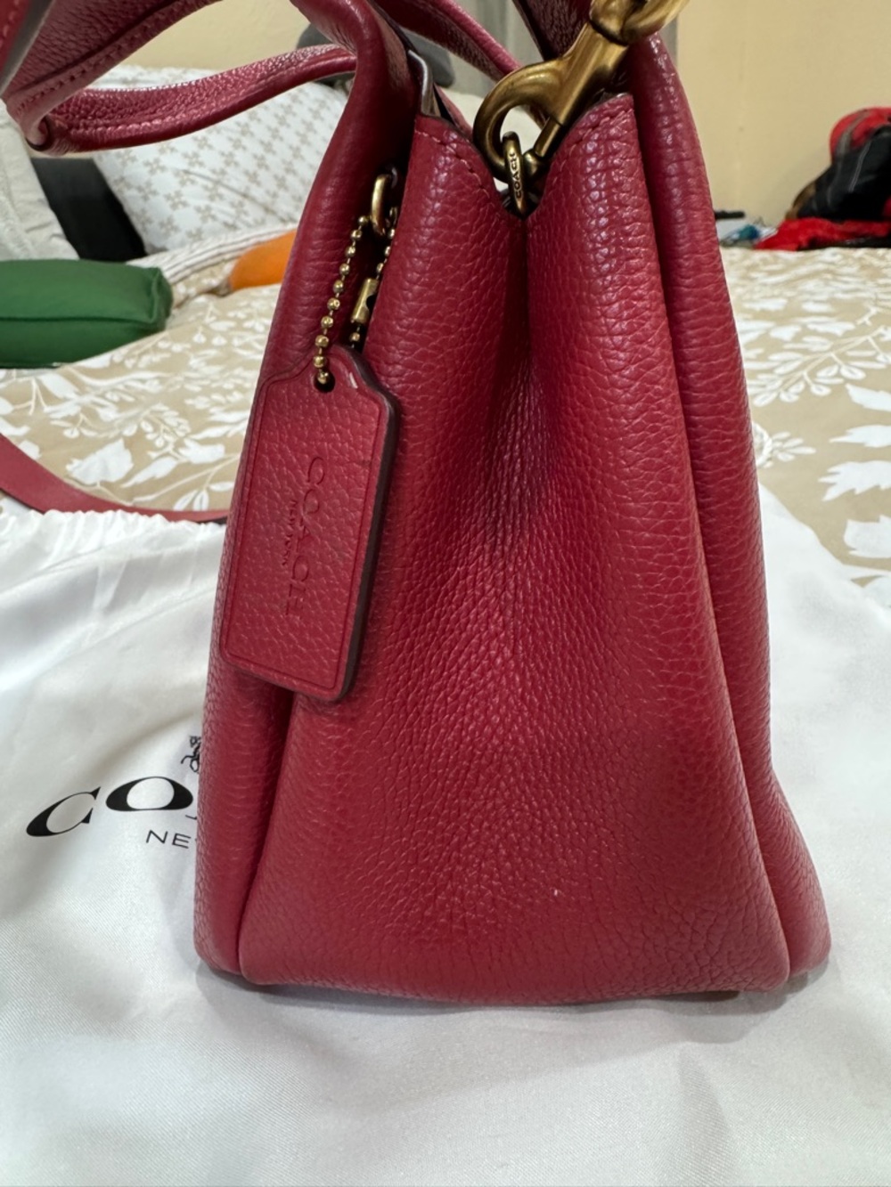 Coach Lana 24 - Pebbled Leather Mini Hobo in Deep Cherry Red with Gold Accents - Picture 4 of 12
